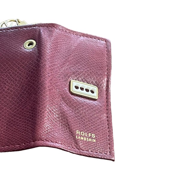 Rolfs Trifold Press Lock Key Kaddy Holder Case Burgundy Gold Lambskin Vintage - Picture 6 of 9